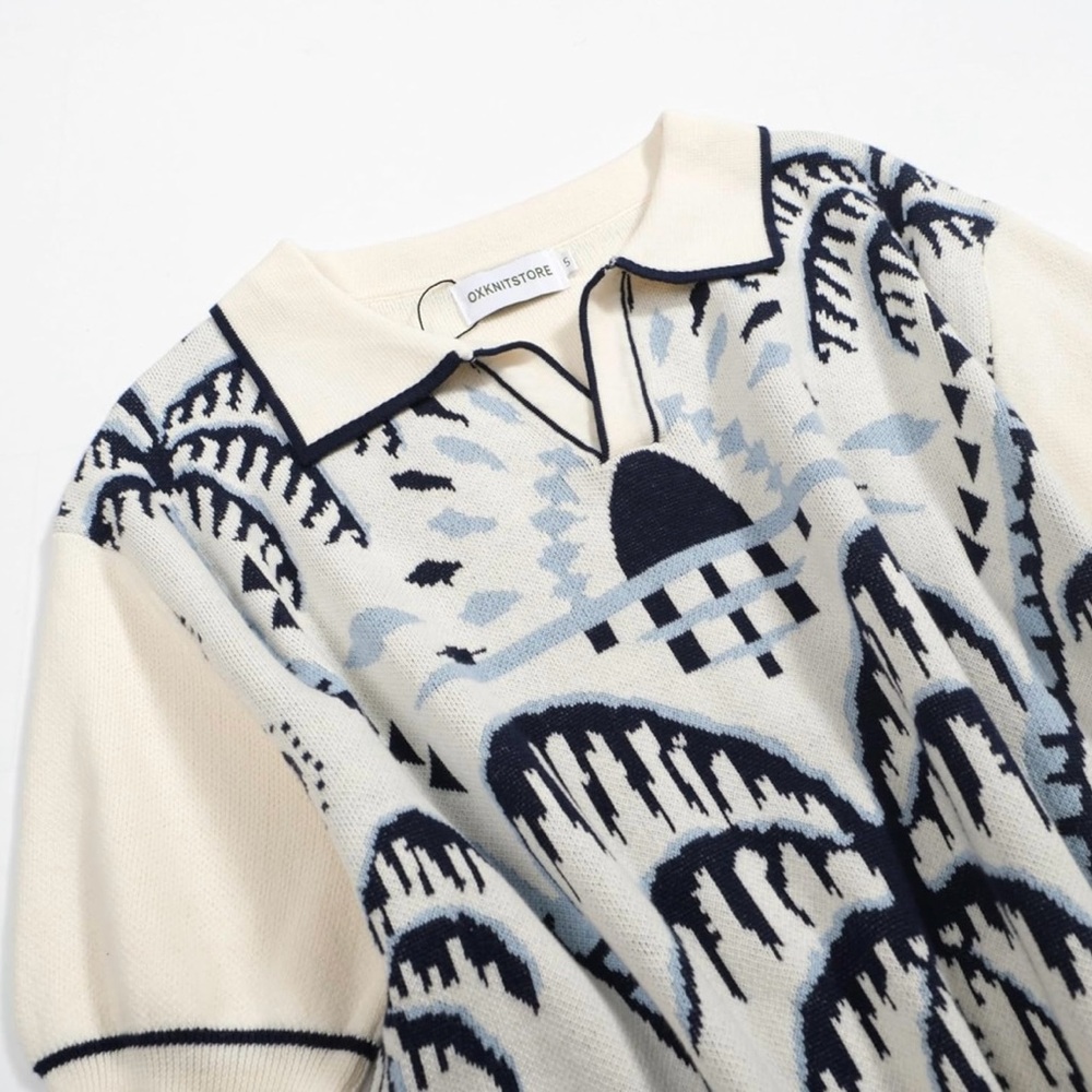 Mens Knit Polo - Retro Print